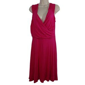 Venus Sleeveless Hot Pink Fit and Flare Dress Women Size L Ruched V-Neck